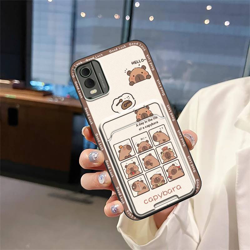 Cute Cover Phone Case For Nokia C32 Soft Case Card Slot Card Sleeve Back Cover Silicone Card Bag Anti-dust Graffiti TPU