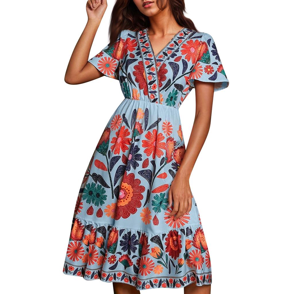 Women's Summer Dress Loose Beach Vacation Casual Deep V Neck Vest Dress Elegant Shirt Dress