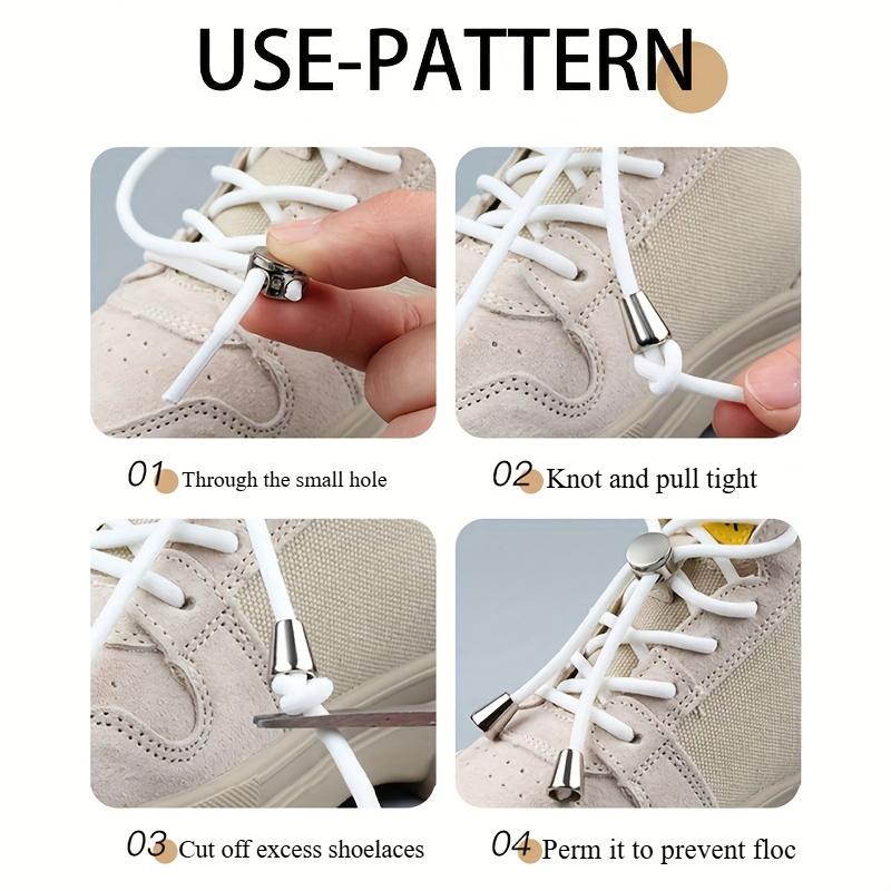1 Pair of Durable Metal Round Elastic No-Tie Shoelaces, High Elasticity for Easy Wear & Removal, Adjustable Fit for Boots, Shoe Accessories