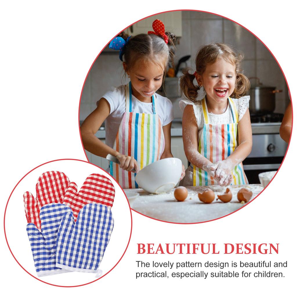 4 Stück Isolierhandschuhe Ofenhandschuhe Grillhandschuhe Kinder Küchenutensilien Rutschfest Polyester Isoliert Gitter Hitzeschutz