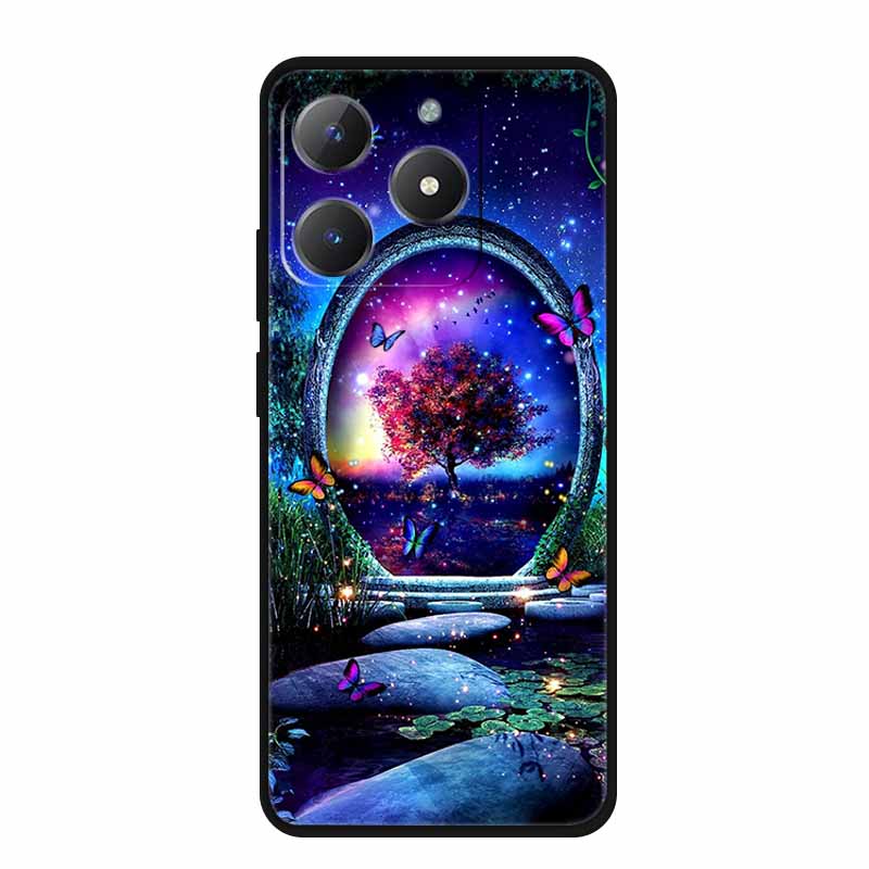For Realme Narzo N61 Phone Case N 61 Coque Flowers Black Silicone Soft Back Cover For Realme Note 60 Case Note60 Funda Bags Capa