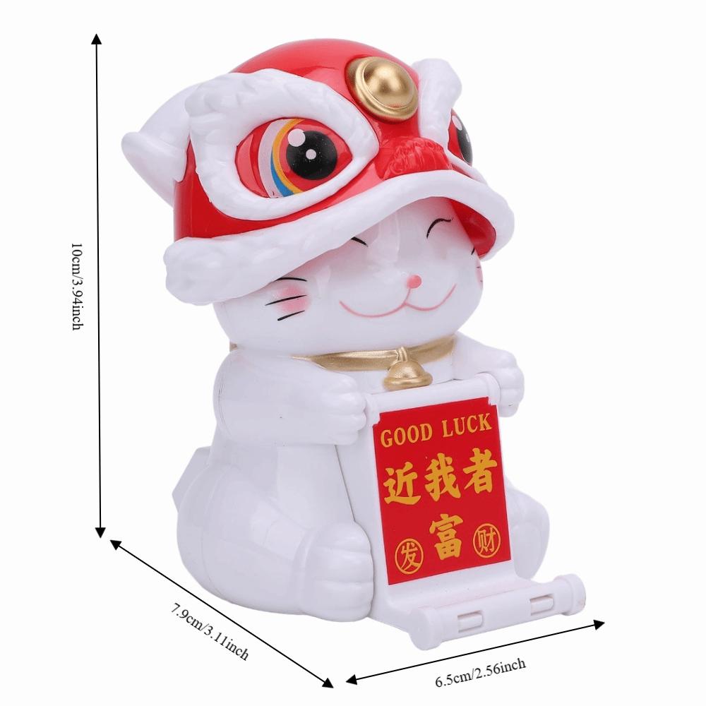 2.56x3.11x3.94in Solar Nodding Lion Dance Cat Car Dashboard Cat Decor  Window Decoration красный