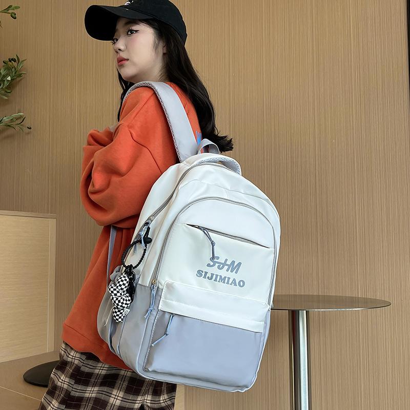 Schoolbag Middle and High School Students Backpack 1011 New Large-capacity Letter Printing Korean Version Contrasting Color Backpack College Backpack