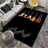 Guitar Pattern Carpet with Musical Notes On Black Background Suitable for Use As an Anti-slip for Living Room Bedroom Sofas