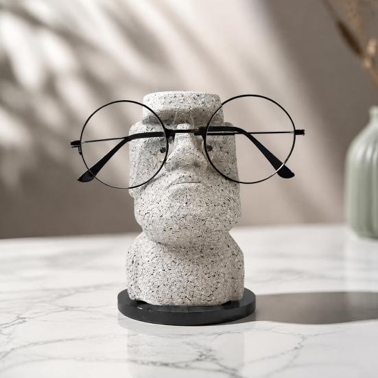 Bedside Eyewear Organizer Moai Eyeglass Holder, Abstract Easter Island Stone Stand, Fun Glasses Holder Stand Creative Display Stands, Modern