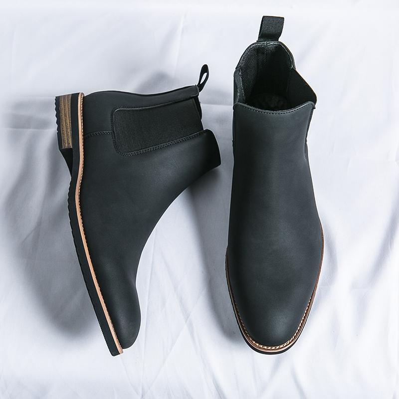 Men’s Black Boots Dress Formal Leather Chelsea Boots Pointed Toe Shoes Tuxedo Wedding Shoes Plus Size