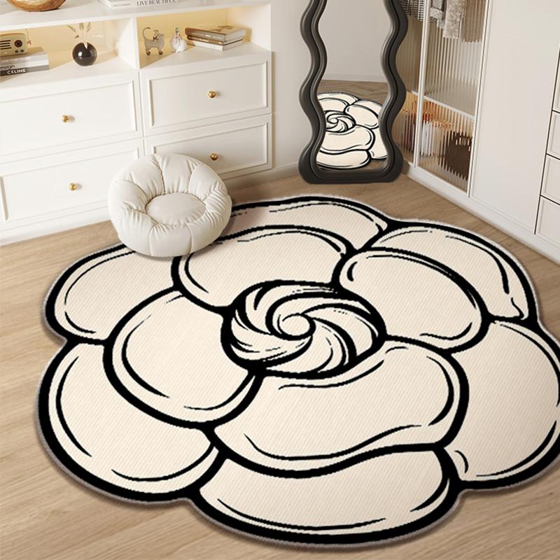 Décoration de Salon Style Français Tapis à Fleurs Tapis de Luxe Léger pour Chambre à Coucher Tapis Doux Moelleux de Chevet Tapis de Sol Pelucheux pour la Maison 80x80CM