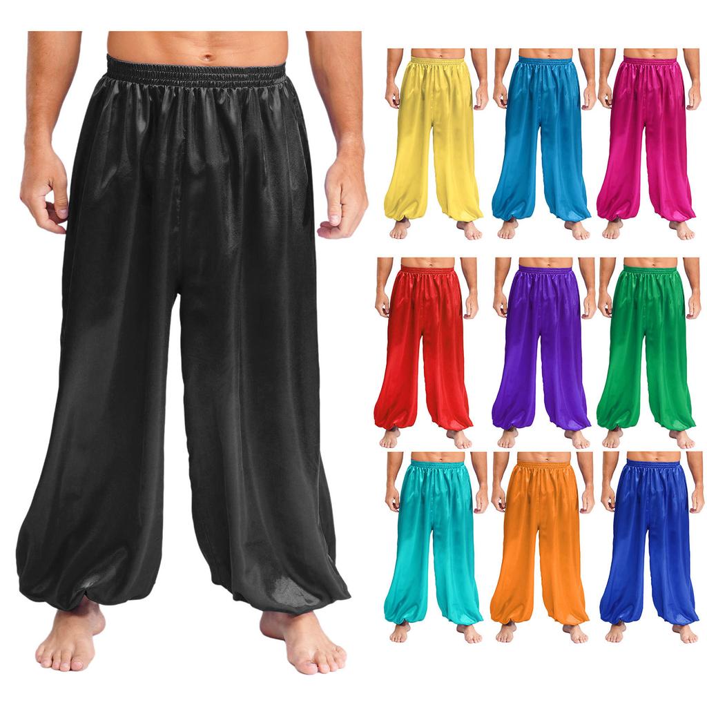 Herren Bauchtanzhose S-XXL Weite Satin Pumphose Elastischer Bund für Bühnenauftritt Themenparty