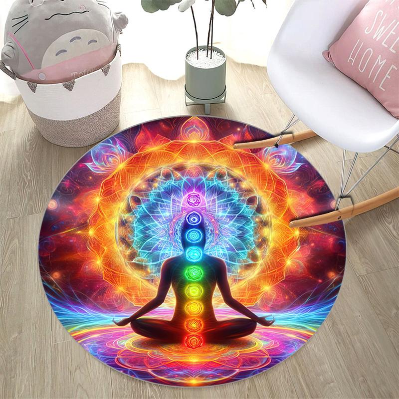 

1Pc Chakras theme Printed circular carpet, home door mat, outdoor travel protection carpet A3 80x80cm( 31x31in)
