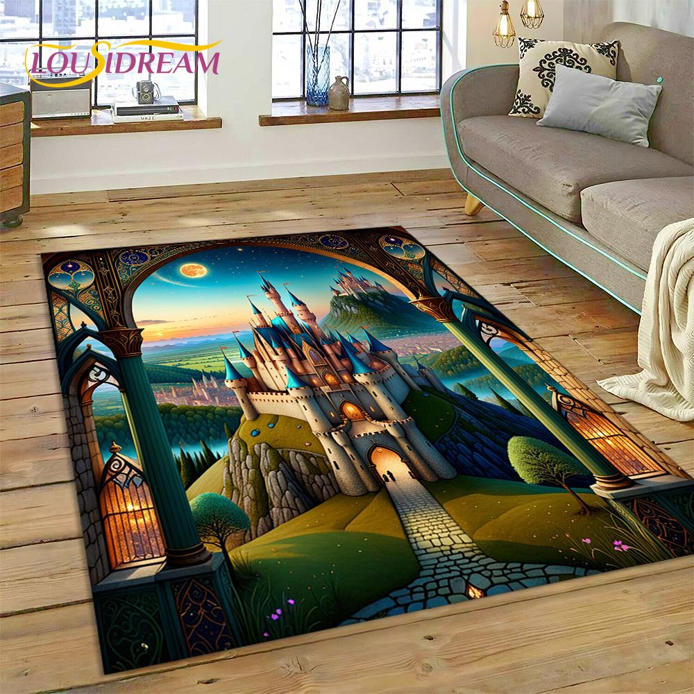 Dream Fairy Tale Castle Mysterious Gothic Cartoon Carpet Rug for Living Room Bedroom Home Sofa,Kid Area Rug Non-slip Floor Mat