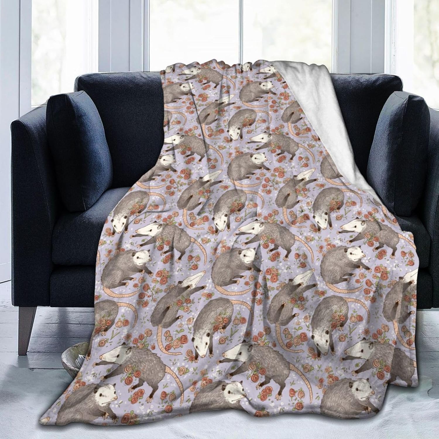 Opossum Blanket Possums Blanket Possum Gifts Black Throw Stuffed Animal for Travelling Camping Soft Birthday Gifts for Women Men 75x90cm