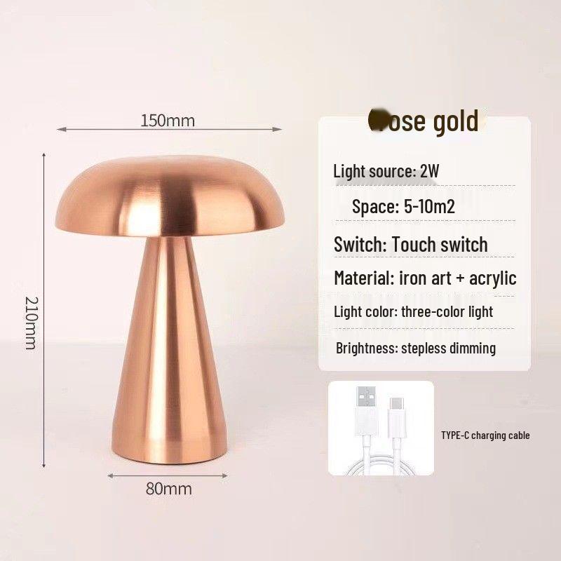 Rechargeable LED Mushroom Table Lamp - Eco-friendly Bedside & Desktop Night Light for Bedroom & Bar Atmosphere