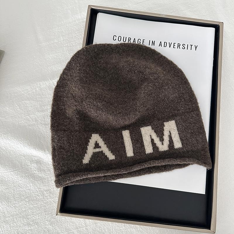 

Mei Korean wool hat, women s autumn and winter ins alphabet bald hat, Korean version of street personality stacking pullover hat One size