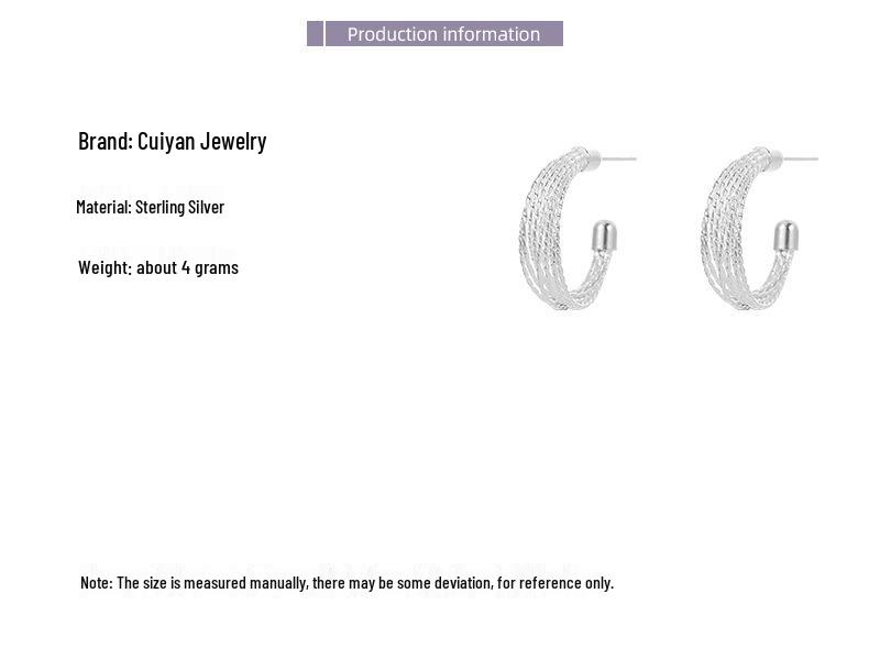 Cui Yan S925 Sterling Silver Korean Style Earrings - Women's C-Shaped Ear Cuff with Cold Fashion Appeal