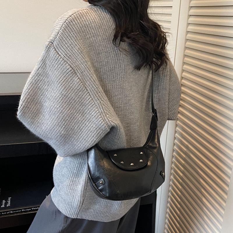 Trendy Fashion Rivet Handbag, High-end Texture Large-capacity Women's Underarm Bag, Retro Design Hobo Crossbody Bag KTB