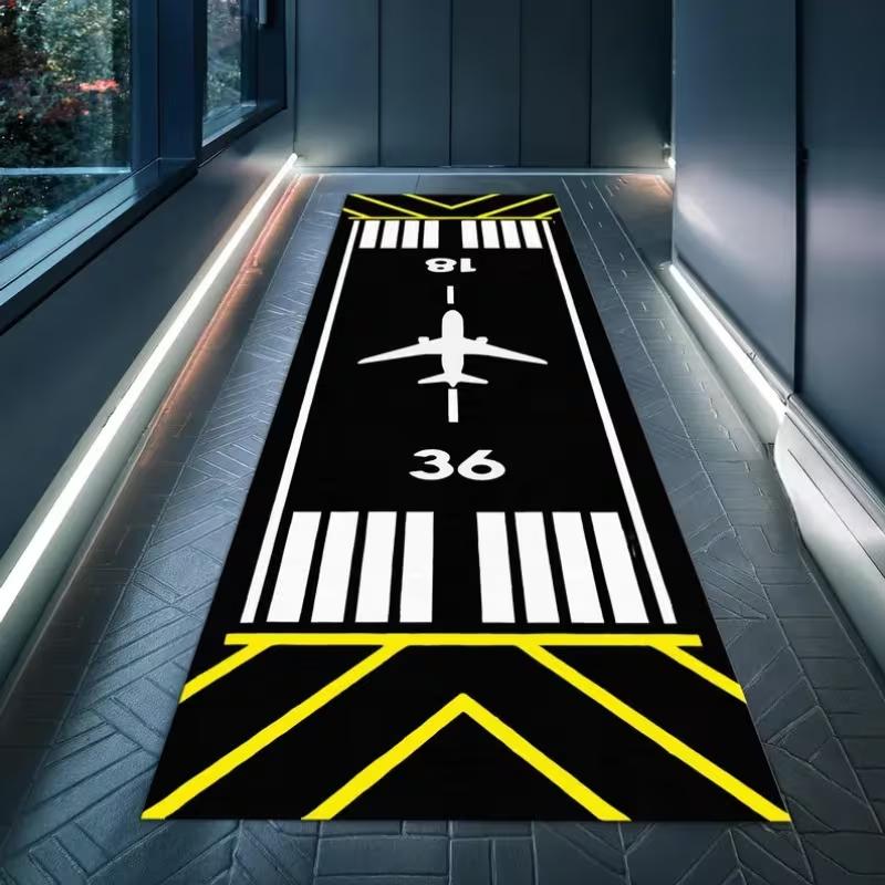 

Yellow Trim Aviation Runway Long Runner Rug Non Slip Hallway Entryway Carpet Soft Wear Resistant Kids Playroom Decor Mat 40X120CM