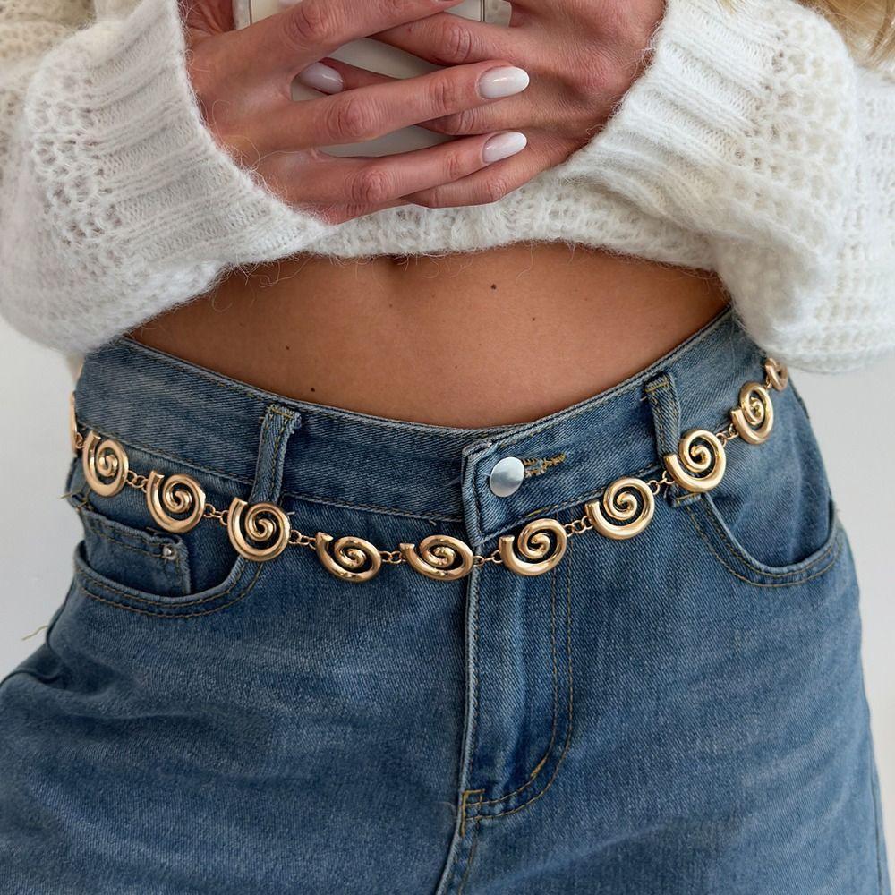 Silver Spiral Circle Waist Chain Gold Color Oval Belly Chain Creative Metal Waist Chain Girls