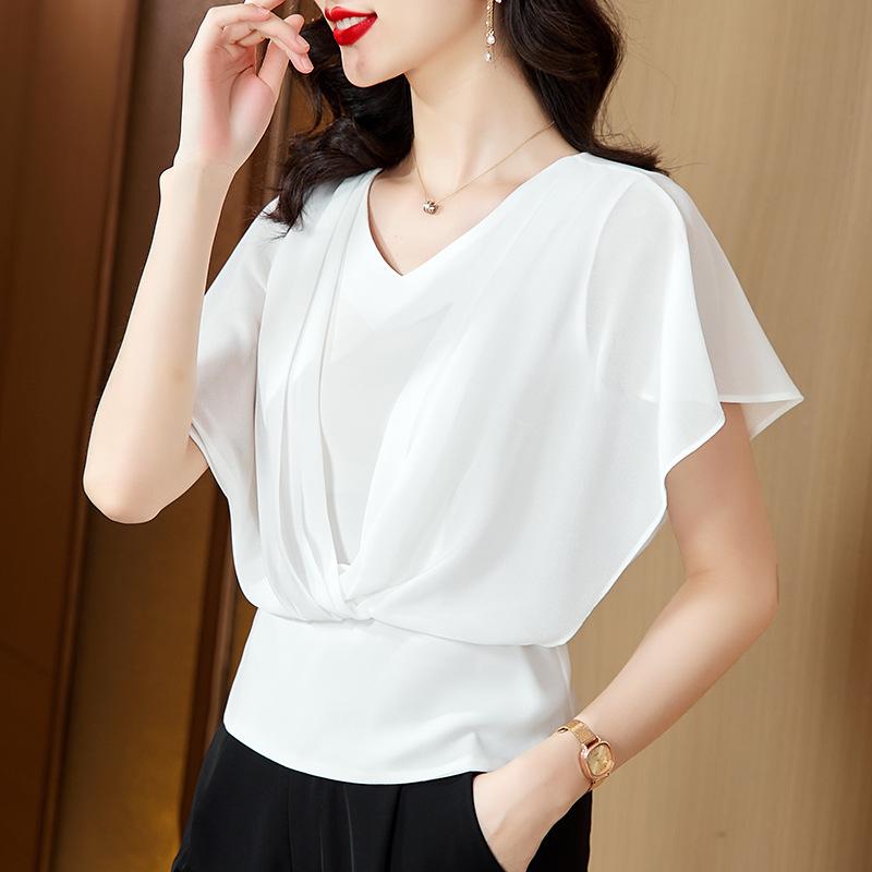 Elegant Pretty Chiffon Shirt Female Summer Thin Small Shirt Versatile Thin High-grade Short-sleeved Blouse