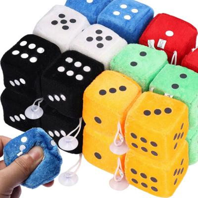 Fuzzy Dice Suction Cup Car Pendant Mount Toy Plush Soft Creative Dashboard Decor Cute Cartoon Gift Car Interior Decor Ornaments