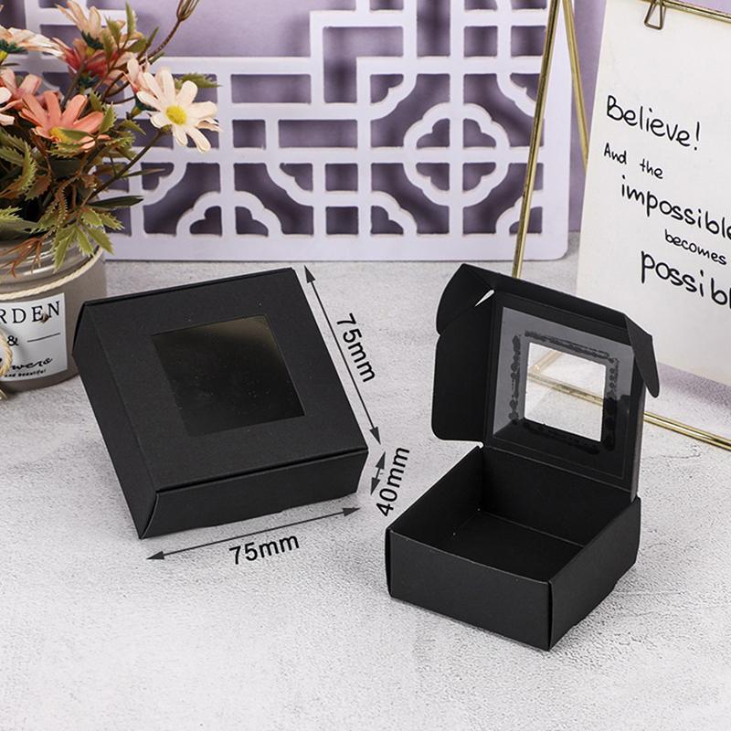 10 Pcs Square White/Kraft/Black Window Packaging Boxes, Various Sizes, Wedding Party Gifts, Handmade Soap Chocolate Flat Boxes