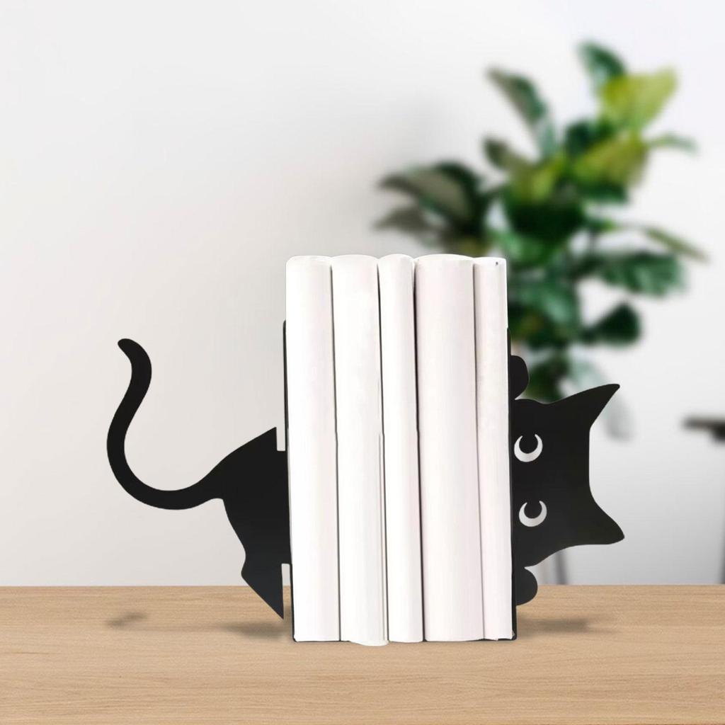 Decorative Cat Bookend Black Cat Book Organizer Animal Ornament Decoration Figurine for Kids Room Shelves Table Home Living Room