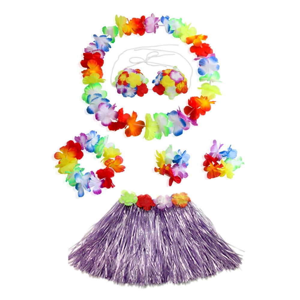 Party Adult Kids Hawaiian Grass Skirt Garland 6 Piece Set Festival Stage Performance Costume Outfit Props