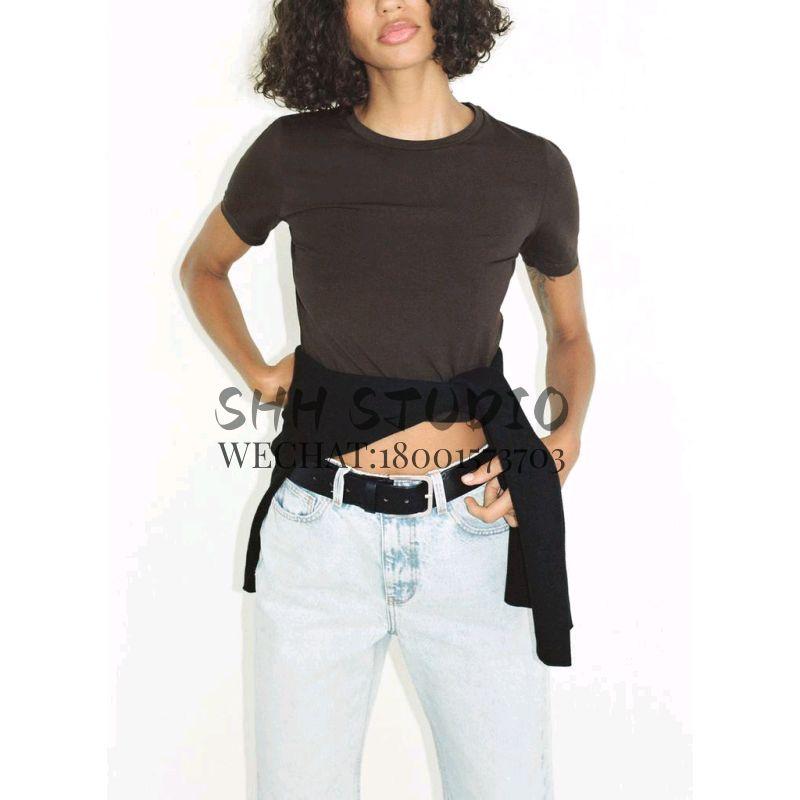 Spring New Fashion Sweet and Spicy All-Matching Slim Fit Slimming round Neck T-shirt Shory Style Pure Color T-shirt 2335259