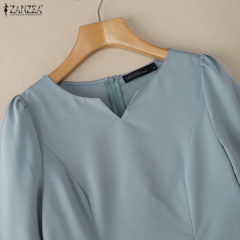 ZANZEA Blusa Elegante Casual para Mujer con Cuello en V, Color Sólido y Mangas 3/4