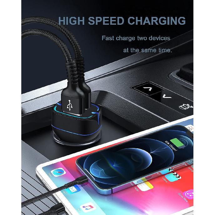 Car Phone Charger Lightning Cable Fast Charging Cargador for iPhone 14 13 12 Pro Max Mini 11Pro 10 SE X XR XS XS Max 8 7 6 Plus, Apple Lightening