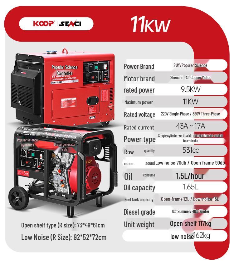 Popular Science Low Noise Diesel Generator 5-20KW Single/Three-Phase 220V/380V