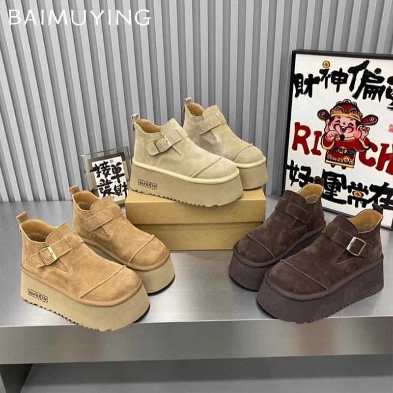 Замшевые женские зимние ботильоны на платформе — фото 4