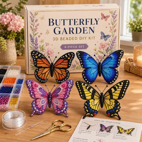 Kit Animale con Perline 3D, Kit Ricamo con Perline Fai-da-te per Principianti, Artigianato Animale con Perline Fatto a Mano Mucca Scozzese/Farfalla/Gufo per Adulti, Adolescenti