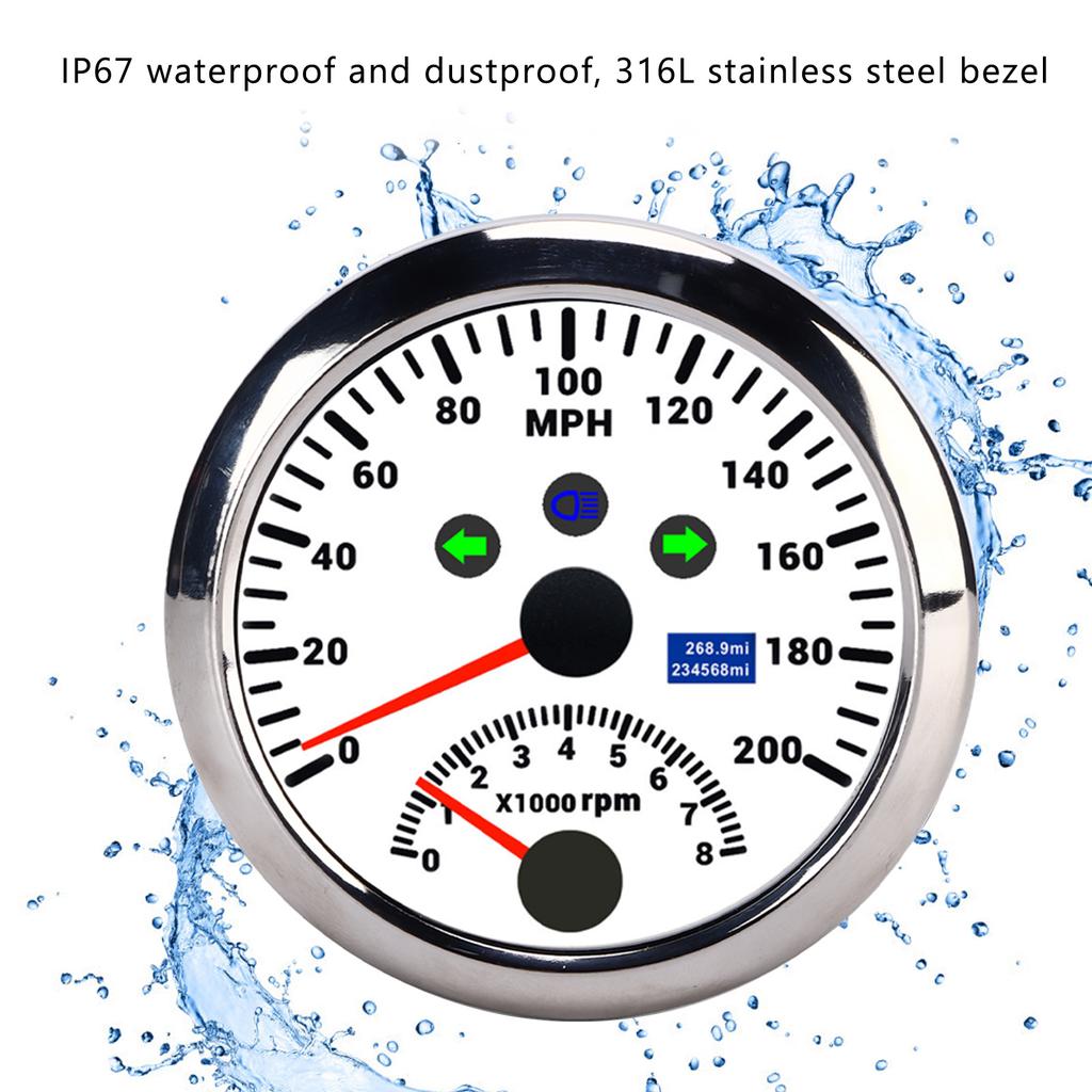85mm 0‑200MPH GPS Speedometer 0‑8000rpm Tachometer Gauge Overspeed Alarm LCD Red Backlight for Car Boat