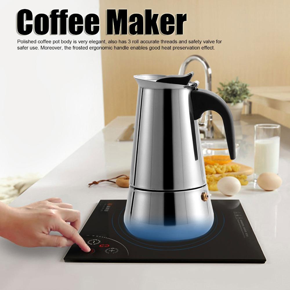 Large Capacity Moka Pot Stainless Steel Espresso Maker Classic Italian Coffee Maker Coffee Brewing