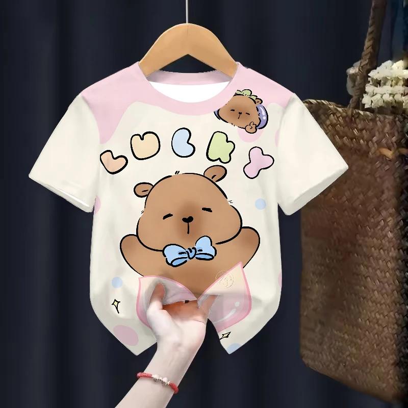 Capybara Kids Clothing Tees Summer Printed Cartoon Fashion Short Sleeve T-shirt Girls Loose Tops T Shirts