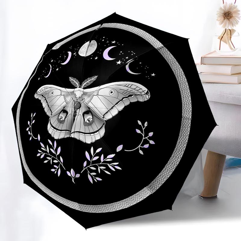 Witch Gothic Death Moth Folding Umbrella Auto-Open Design 8 Iron Ribs Plastic Handle Foldable Sunshade Perfect Christmas Gifts
