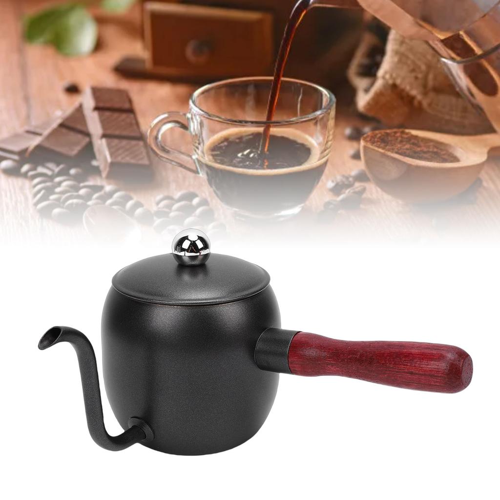 Ceainic pentru cafea Pour Over 500ml Oțel inoxidabil 304 Gât de lebădă Ceainic pentru cafea prin picurare cu mâner de lemn pentru camping
