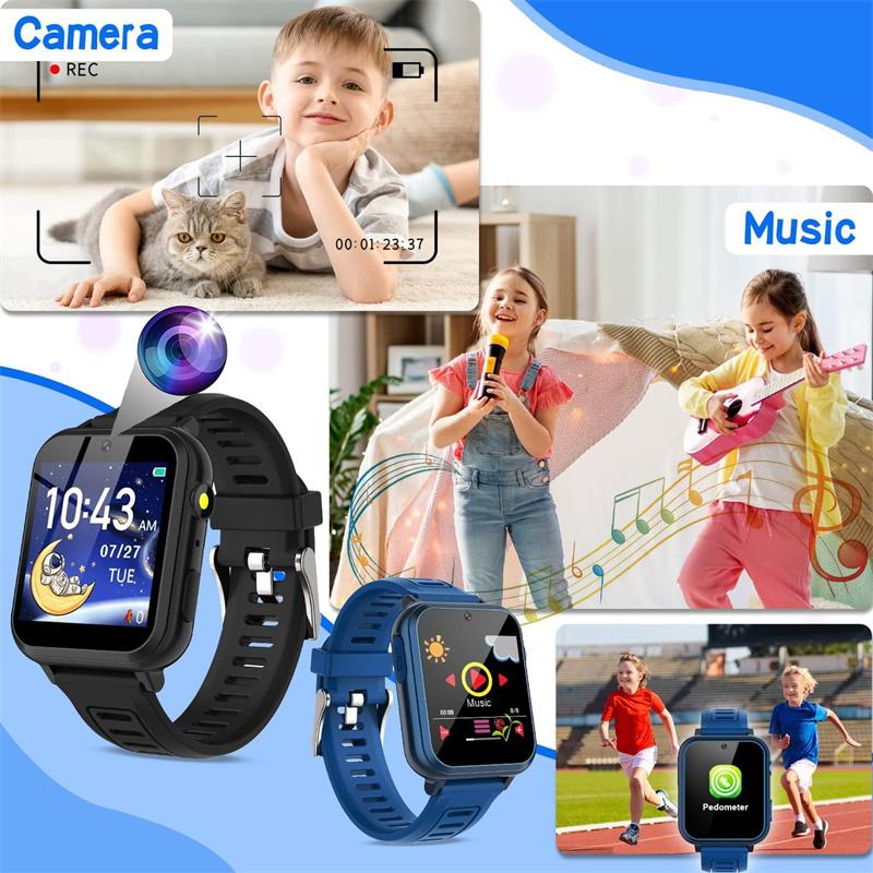 Smartwatch für Kinder, 24 Puzzlespiele, Telefonanruf-Uhr, Musik-Player, Schrittzähler, Wecker, Taschenrechner, Taschenlampe, Geschenk für Jungen und Mädchen im Alter von 4–12 Jahren