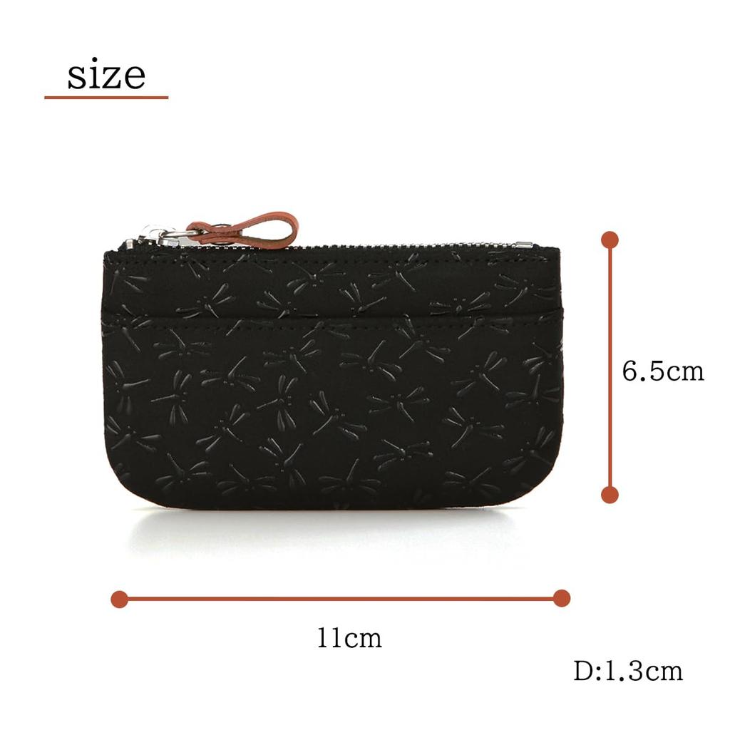 Inden HISOCA Traditional Craft Koshu Inden Deerskin Lacquer Original Brand Coin Purse Black with Black Lacquer Dragonfly [Indenya] [No.9401] [1-008]