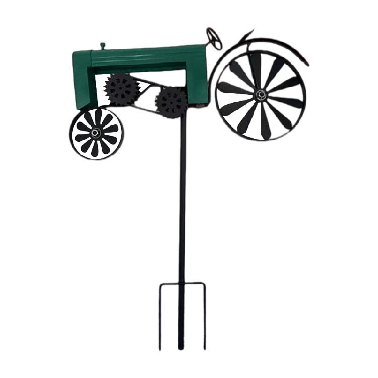 

Rotating Tractor Windmill Rural Yard Art Craft Iron Garden Farm Decorative Ground Stake for Flowerbed Patios Landscape зелений