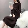 Women Autumn Long Sleeve Knitted Sweater Dress Winter Solid Color Lantern Sleeve Elegant Dresses