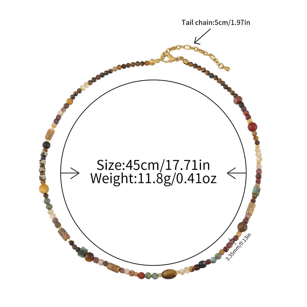 GEMCHIC Women s Vintage Natural Tiger Eye Beaded Necklace Multi-Color Stone Sweater Chain