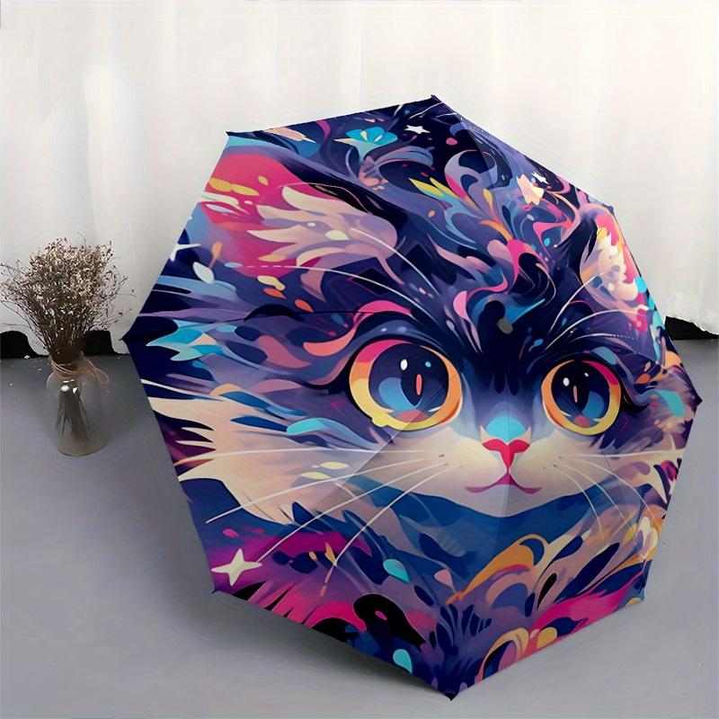 1pc antasy Cat Landscapes Automatic Opening and Closing Fashion Umbrella - Small Umbrella Suitable for Various Occasions Y004