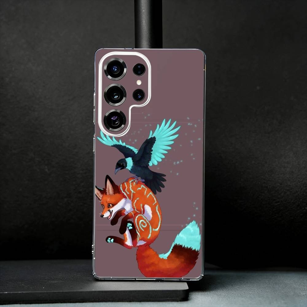 Cute Fox Cartoon Phone Case For Samsung S25,S24,S21,S22,S23,S30,Ultra,S20,Plus,Fe,Note,10,9,5G Transparent Cover