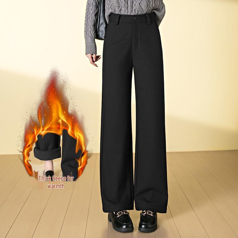 

Women s Winter 2025 Plus Velvet Slimming High Waist Trousers – Narrow-Leg & Wide-Leg Options 30 (125-135 lbs) чёрный
