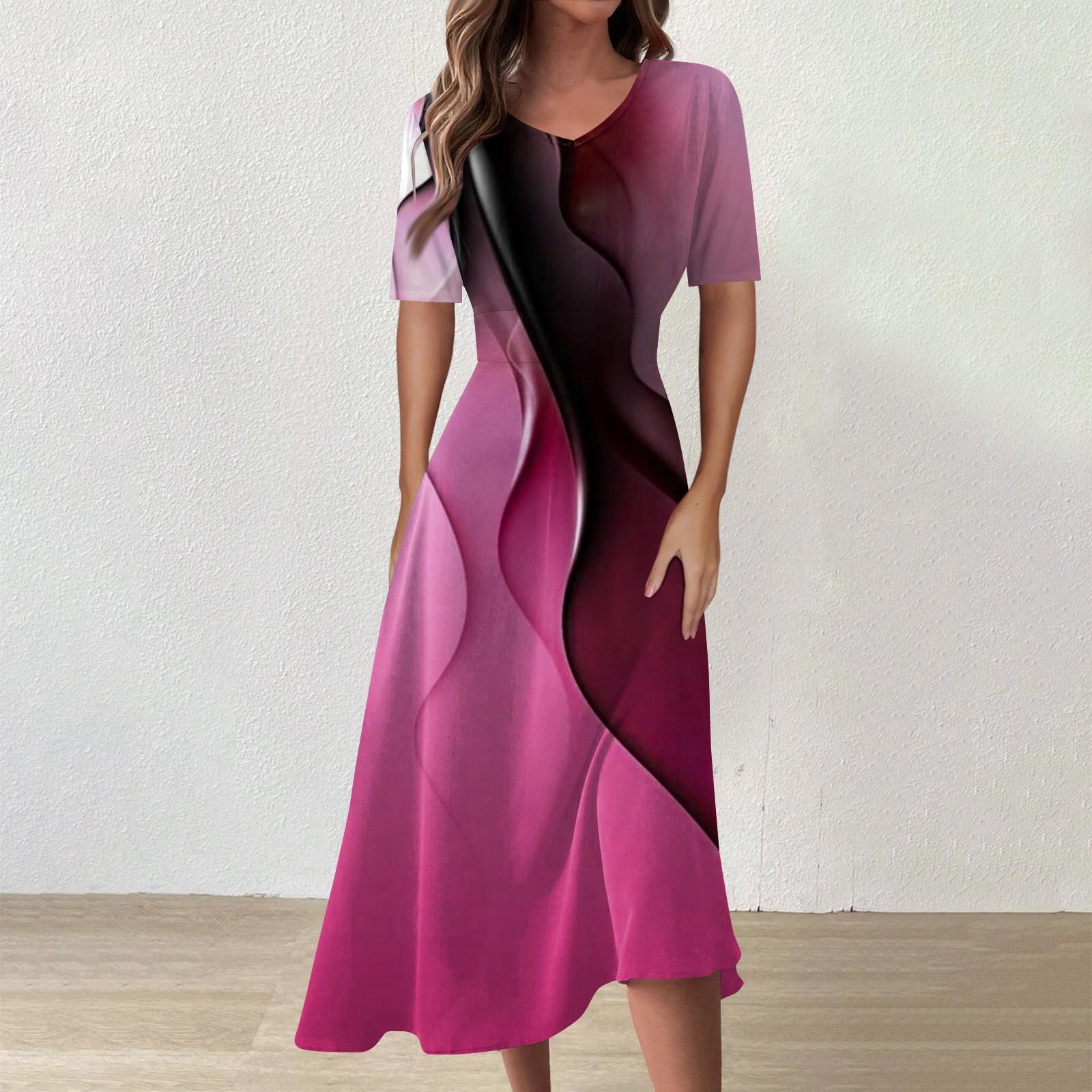 

Жіноча повсякденна модна сукня з принтом V-подібним вирізом і короткими рукавами на талії M