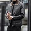 Men Imitation Leather Jacket with Velvet Lining Lapel Long Sleeve Zipper Placket Solid Color Autumn Winter Coat