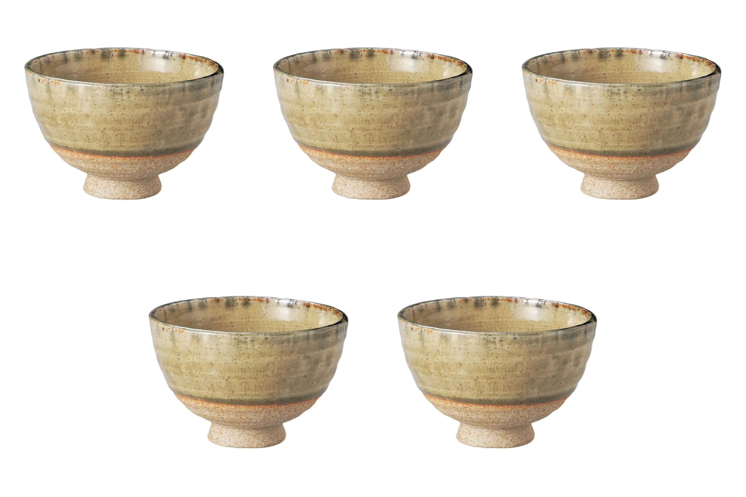 Set of 5 Ash Glazed Rice Porridge Bowls [13 x 8.3cm] | Tea Bowls, Ceramic (Earthenware) by Setomonohonpo