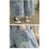 DIMANAF 2025 Plus Size Autumn Jeans New Long Pants Floral Print Women Loose Denim Trousers Big Size Casual