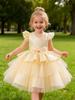 Baby Girls' Fluffy Mesh Princess Dress with Puff Sleeves and Layered Skirt - Flower Girl/Wedding/Show Costume